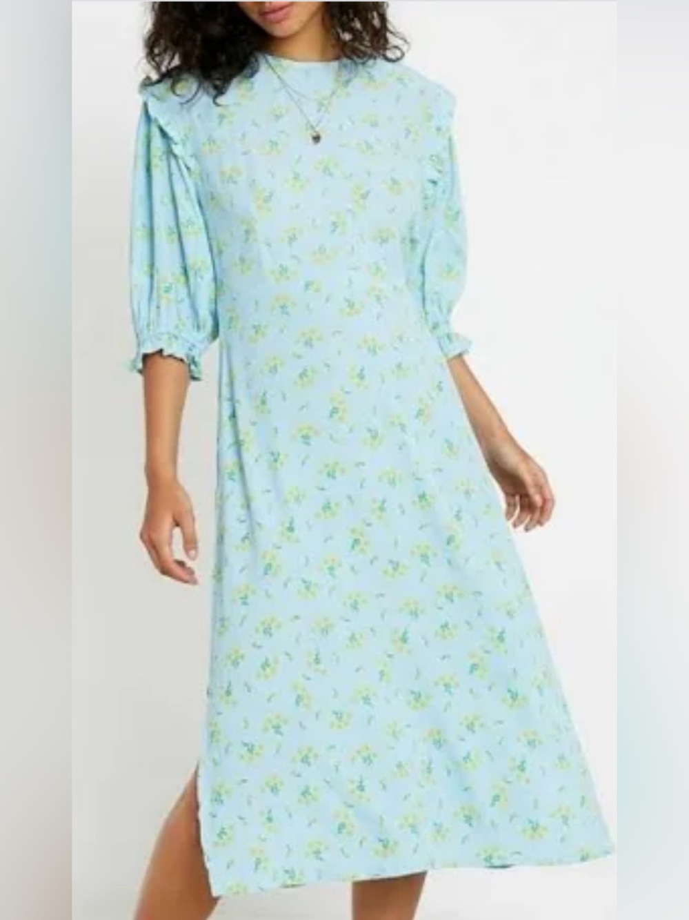 Faithfull the Brand Light Blue Floral Jean-Marie Midi Dress Women’s Size 4